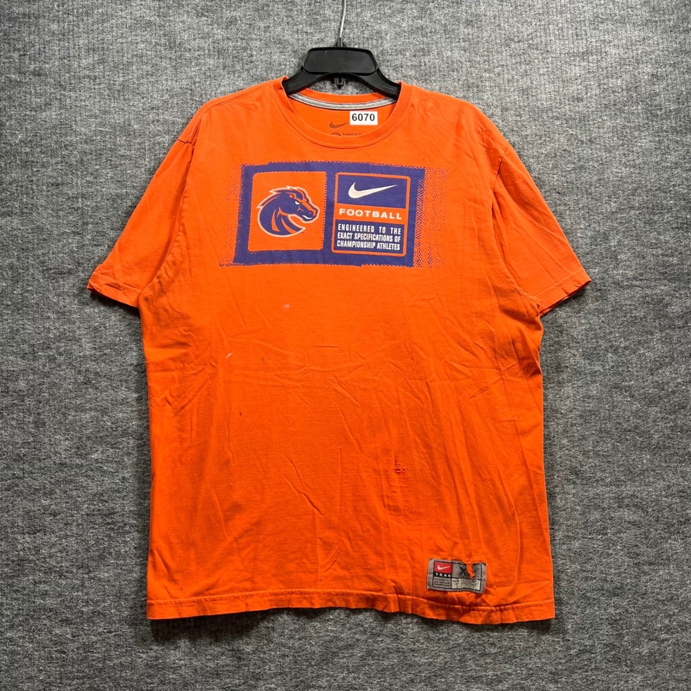 Nike Boise State Broncos Football T-Shirt Mens XL Orange Distressed Graphic Tee